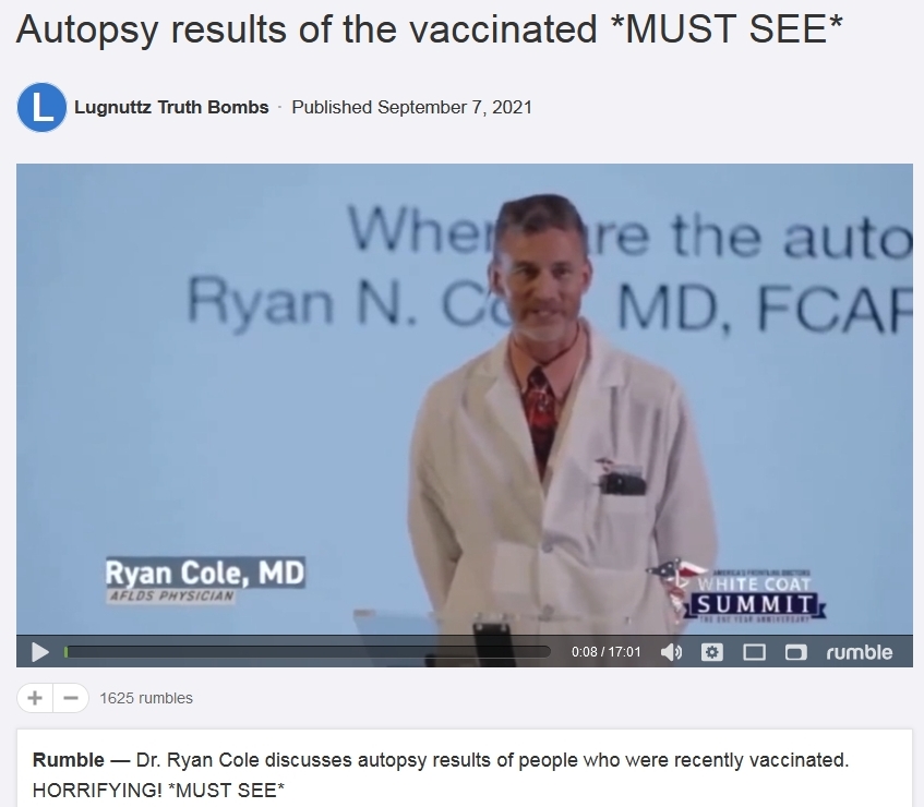 Dr. Ryan M Cole MD autopsy results from Covid vaccine deaths